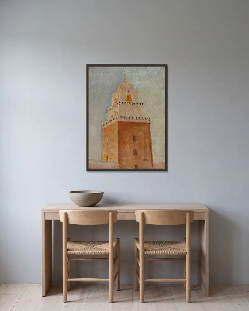 Kairouan (Das Minarett der Barbier-Moschee), 1911 – Nr. 4 von Jan Ciągliński gerahmt an einer Wand