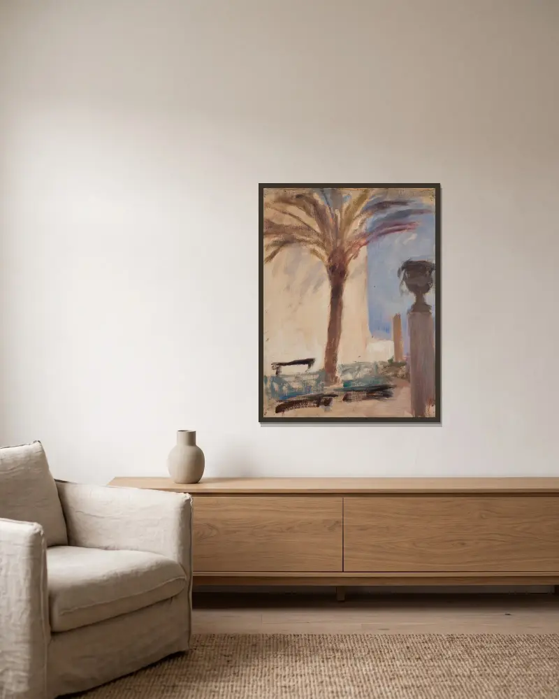 Taormina (Palmen beim Hotel) von Jan Ciągliński gerahmt an einer Wand