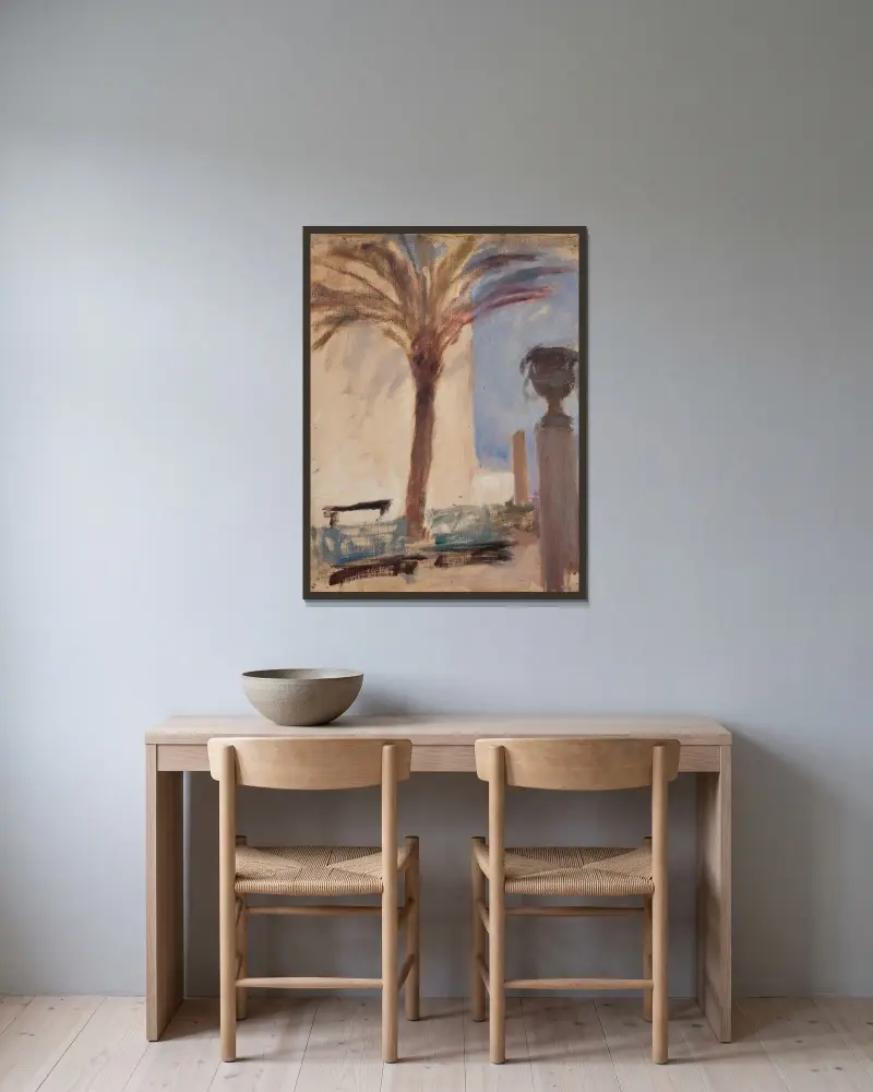 Taormina (Palmen beim Hotel) von Jan Ciągliński gerahmt an einer Wand
