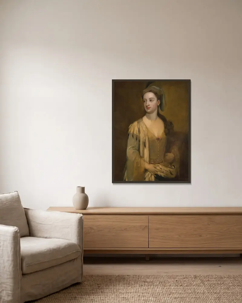 Kvinna kallad Lady Mary Wortley Montagu av Sir Godfrey Kneller inramad på en vägg