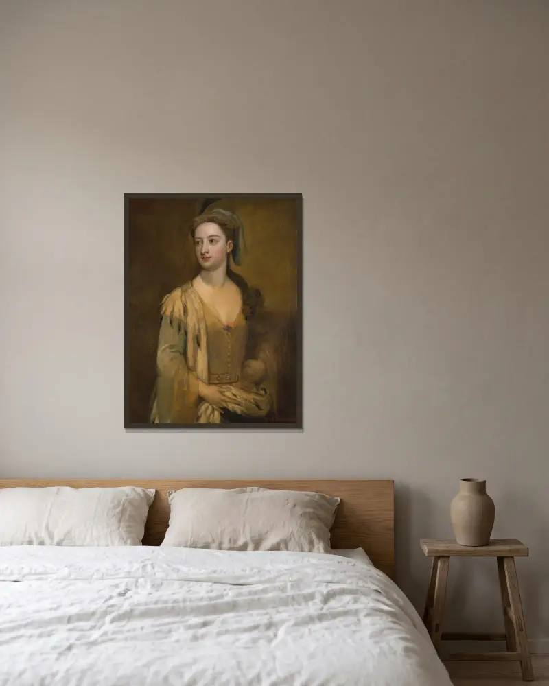 Kvinna kallad Lady Mary Wortley Montagu av Sir Godfrey Kneller inramad på en vägg