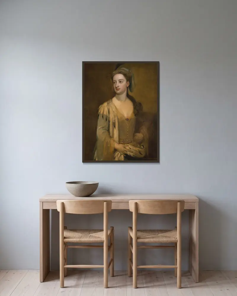 Kvinna kallad Lady Mary Wortley Montagu av Sir Godfrey Kneller inramad på en vägg