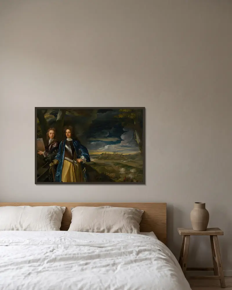 General Michael och John Richardson i slaget vid Belgrad av Sir Godfrey Kneller inramad på en vägg