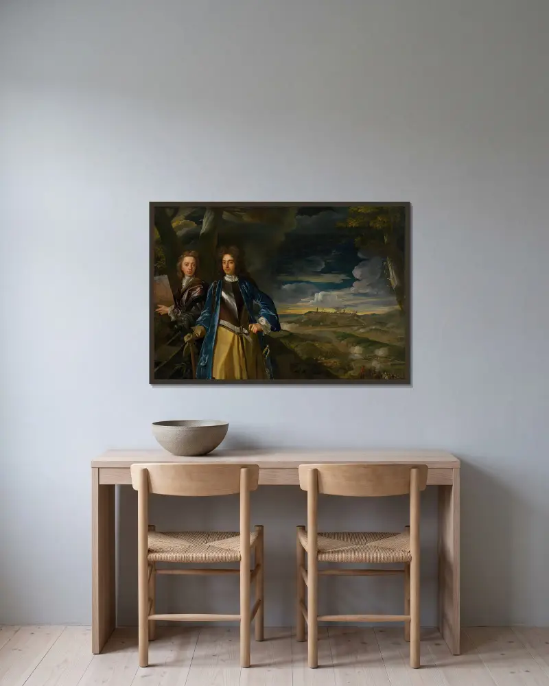 General Michael och John Richardson i slaget vid Belgrad av Sir Godfrey Kneller inramad på en vägg