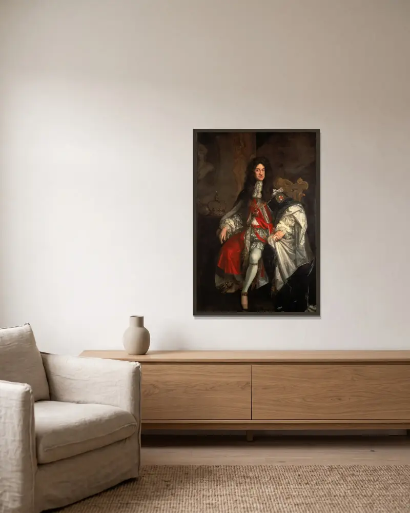 King Charles II av Sir Godfrey Kneller inramad på en vägg