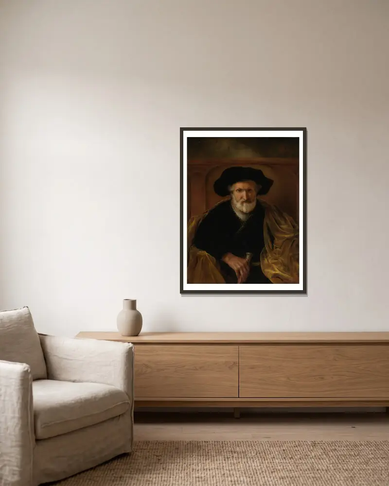 Porträt eines bärtigen alten Mannes von Sir Godfrey Kneller gerahmt an einer Wand