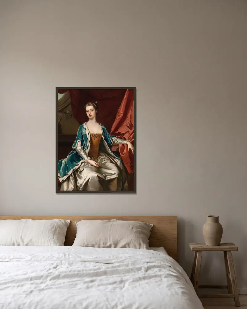 Porträt einer Dame, traditionell als Lady Mary Wortley Montagu identifiziert von Sir Godfrey Kneller gerahmt an einer Wand