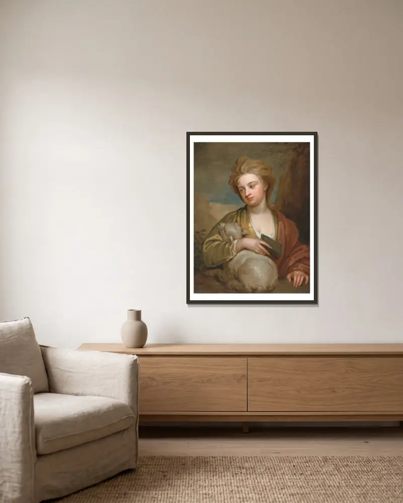 Porträtt av en kvinna som S:t Agnes, traditionellt identifierad som Catherine Voss av Sir Godfrey Kneller inramad på en vägg