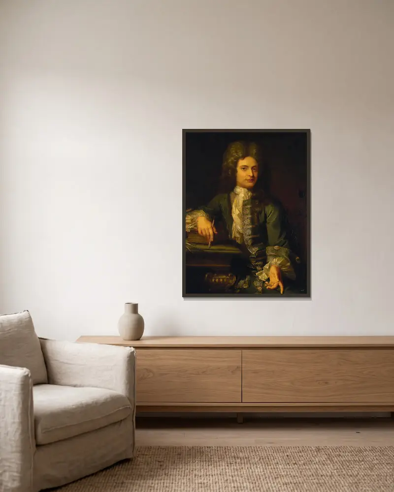 Porträtt av en ung man av Sir Godfrey Kneller inramad på en vägg