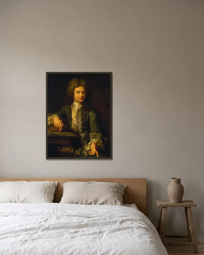 Porträtt av en ung man av Sir Godfrey Kneller inramad på en vägg