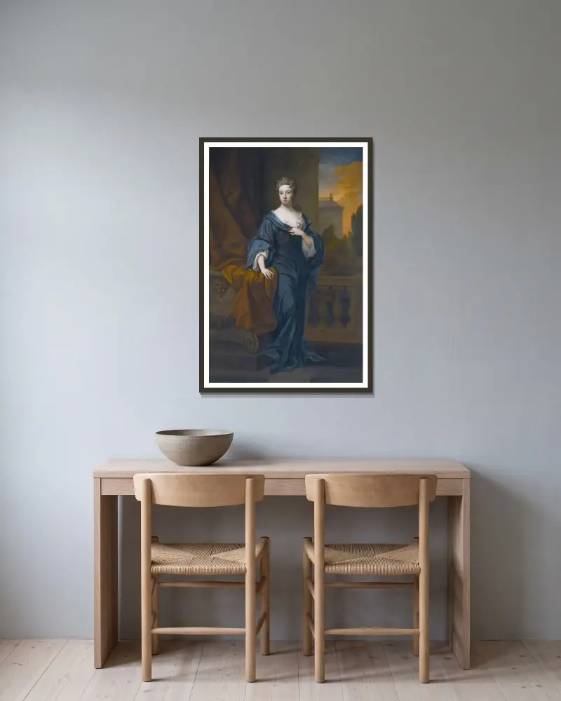 Porträtt av Elizabeth Pelham (1681–1711), första hustru till Charles, 2:e viscount Townshend av Sir Godfrey Kneller inramad på en vägg