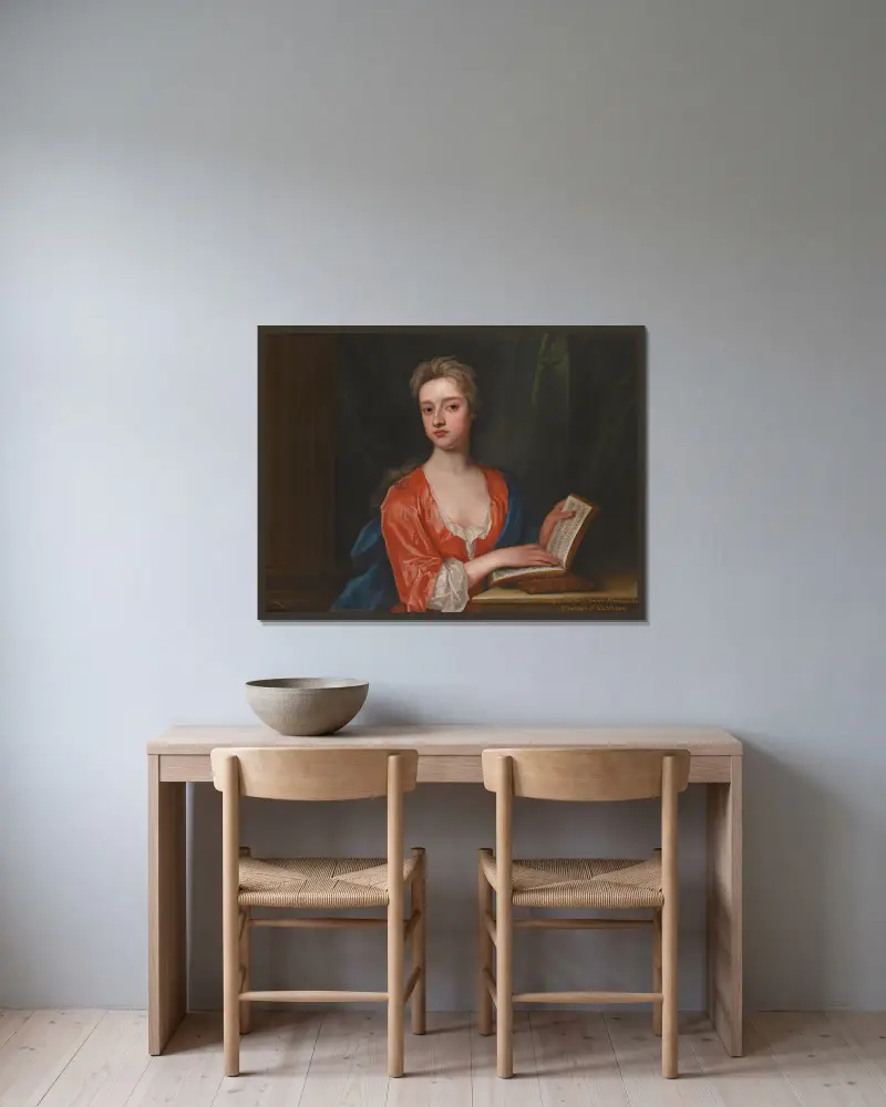 Porträtt av Lady Elizabeth Bruce (d. 1745) av Sir Godfrey Kneller inramad på en vägg