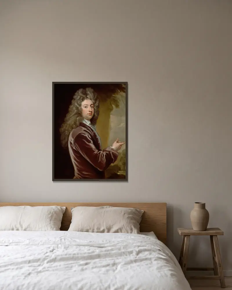 Porträt von William Congreve von Sir Godfrey Kneller gerahmt an einer Wand