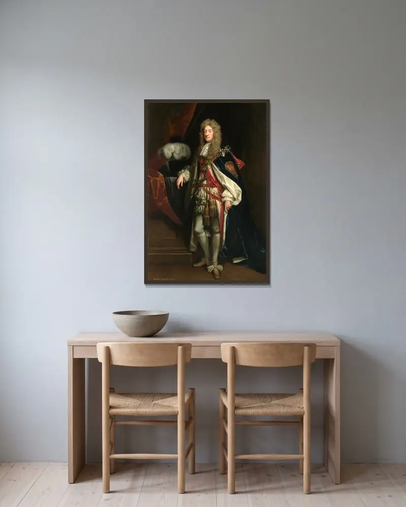 Porträtt av William Russell, 1:e hertig av Bedford (1616-1700) av Sir Godfrey Kneller inramad på en vägg