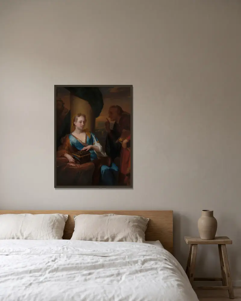 A Useless Moral Lesson av Godfried Schalcken inramad på en vägg