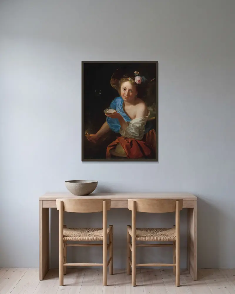 En allegori över lyckan av Godfried Schalcken inramad på en vägg