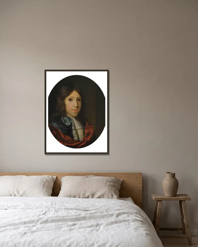 Porträt eines Mannes von Godfried Schalcken gerahmt an einer Wand