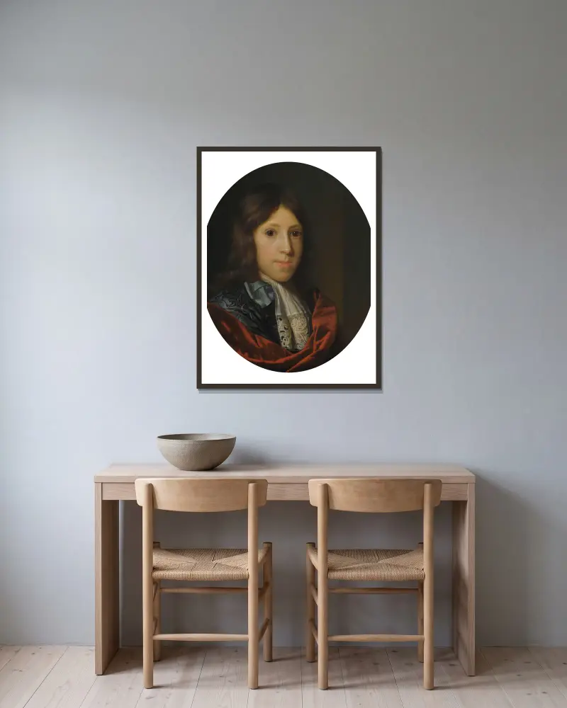 Porträt eines Mannes von Godfried Schalcken gerahmt an einer Wand