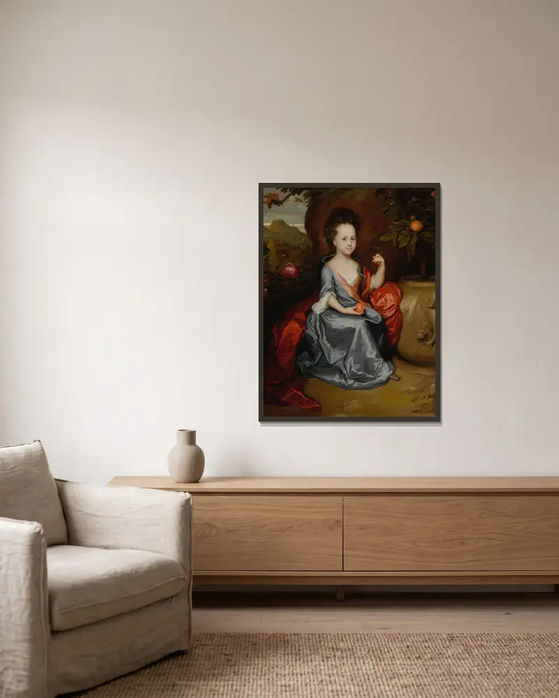 Porträtt av en ung flicka, troligen Anne Conslade av Godfried Schalcken inramad på en vägg