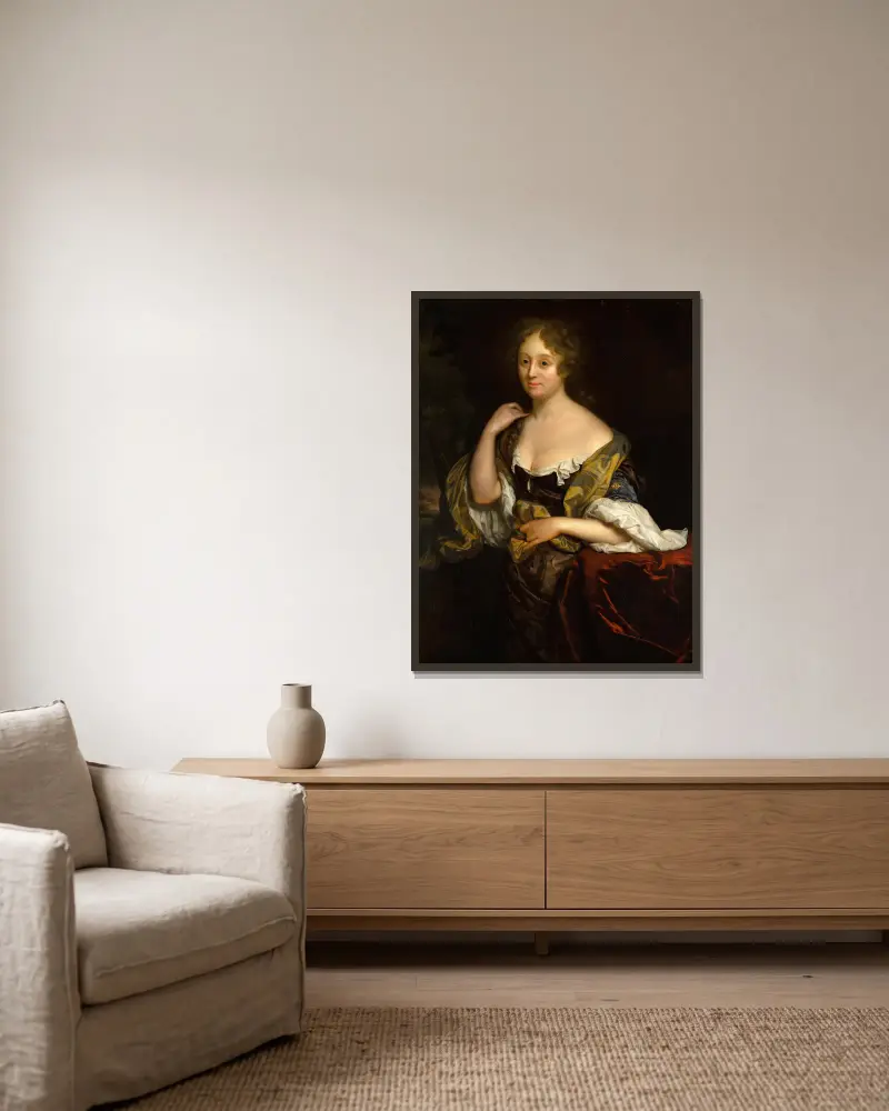 Porträt von Isabella Agneta Deutz von Godfried Schalcken gerahmt an einer Wand