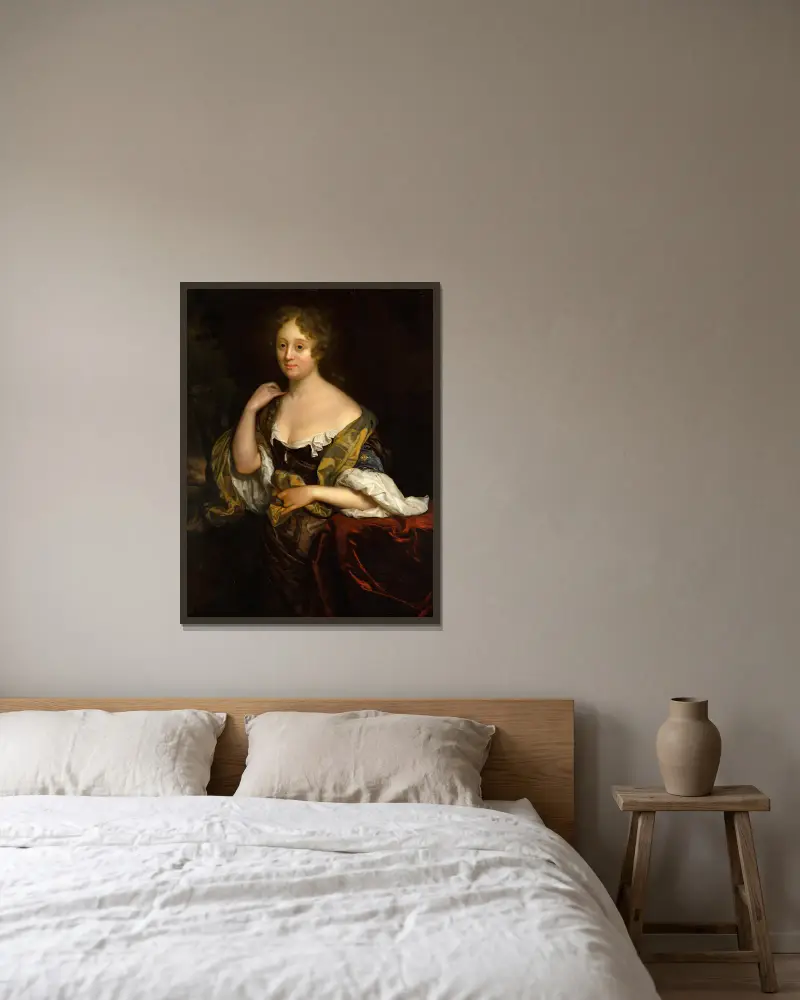 Porträt von Isabella Agneta Deutz von Godfried Schalcken gerahmt an einer Wand