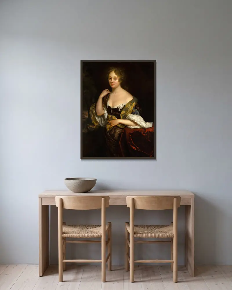 Porträt von Isabella Agneta Deutz von Godfried Schalcken gerahmt an einer Wand