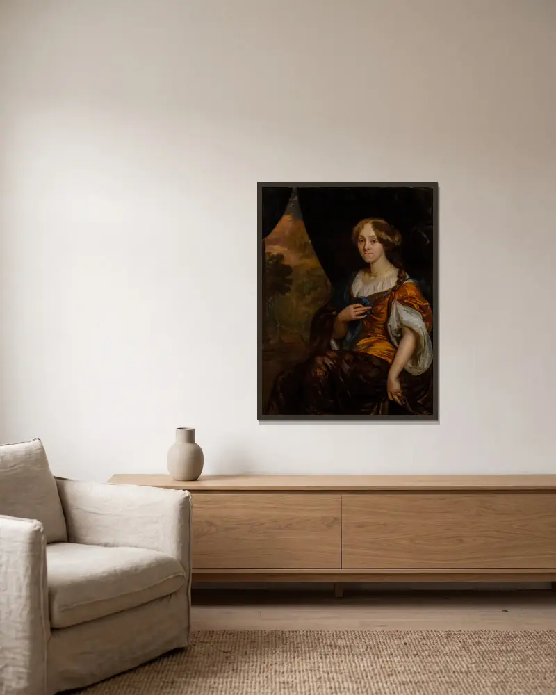 Porträtt av Maria Vingerhoed av Godfried Schalcken inramad på en vägg