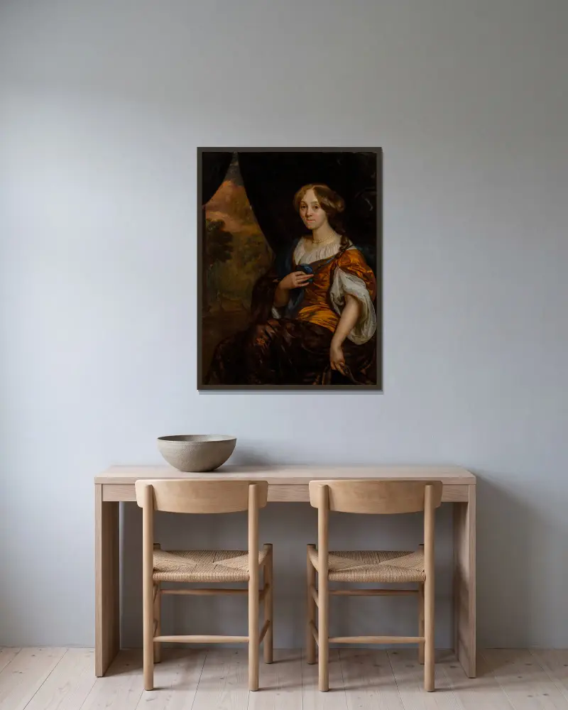 Porträtt av Maria Vingerhoed av Godfried Schalcken inramad på en vägg