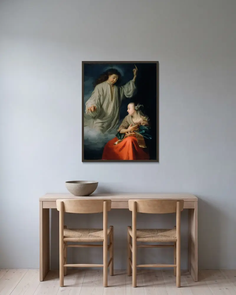 The Annunciation av Godfried Schalcken inramad på en vägg