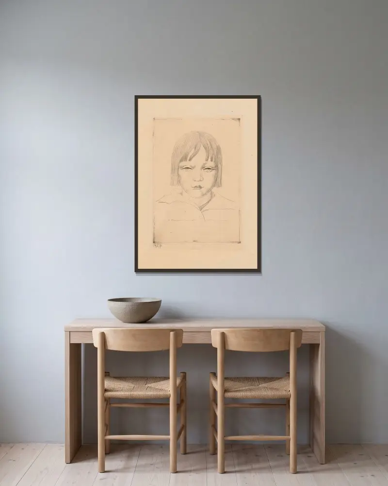 Portret dziewczynki av Wiktoria Goryńska inramad på en vägg