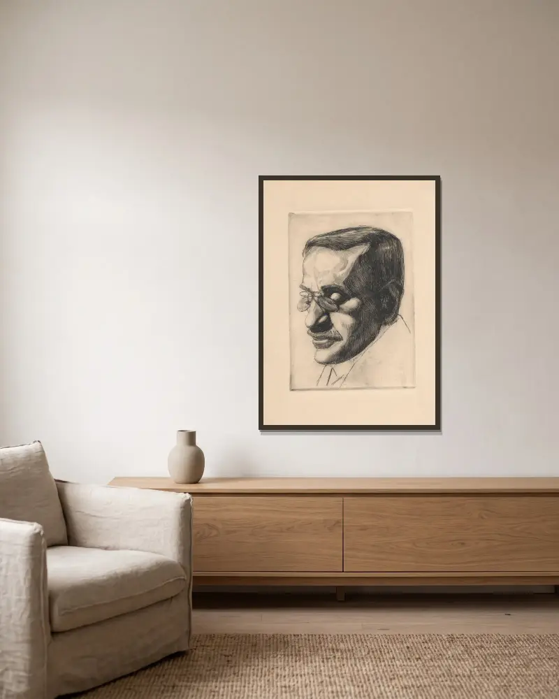 Portret ojca av Wiktoria Goryńska inramad på en vägg