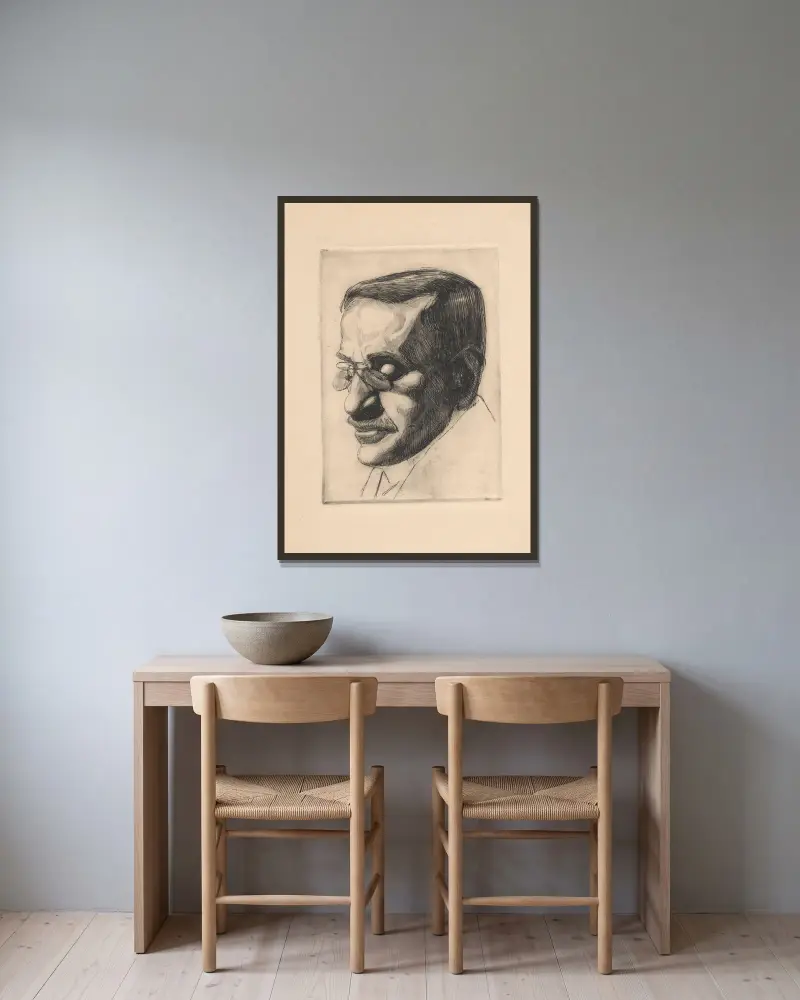 Portret ojca av Wiktoria Goryńska inramad på en vägg