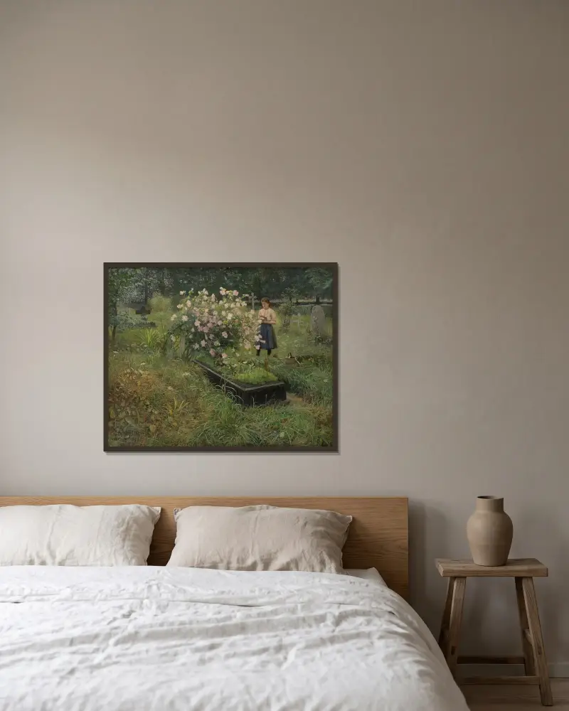 Friedhofsszene von Gottfrid Kallstenius gerahmt an einer Wand