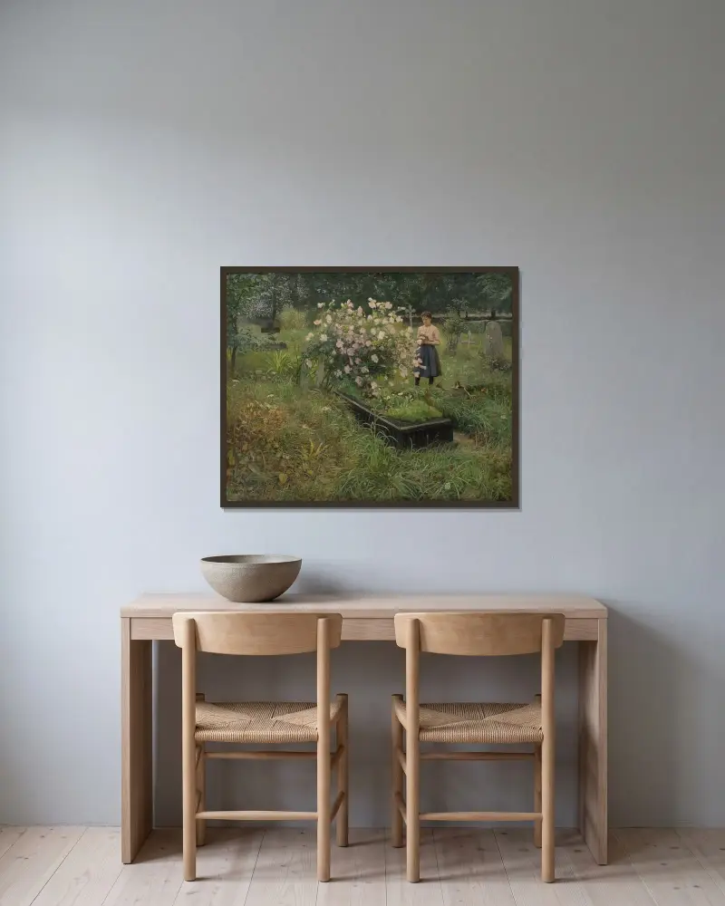 Friedhofsszene von Gottfrid Kallstenius gerahmt an einer Wand