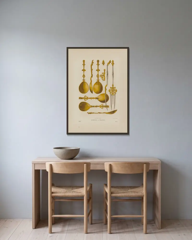 Spoons and Forks av Fedor Grigoryevich Solntsev inramad på en vägg