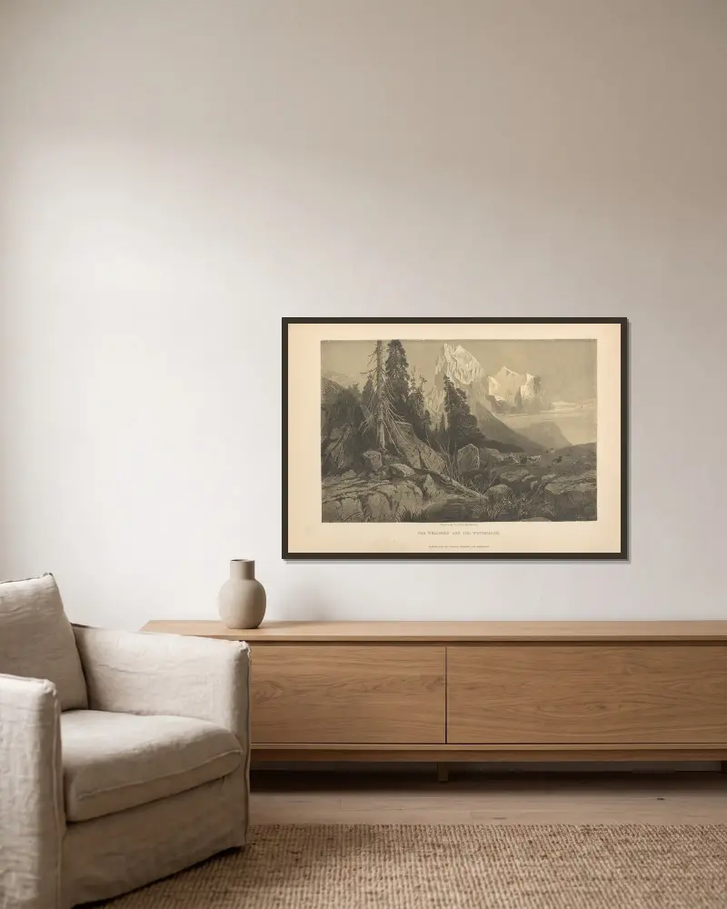 Das Wellhorn und das Wetterhorn von Theodor Gsell Fels gerahmt an einer Wand