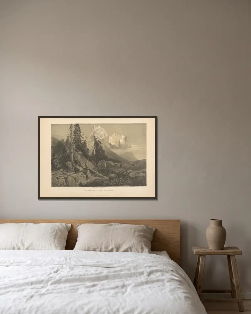 Das Wellhorn und das Wetterhorn von Theodor Gsell Fels gerahmt an einer Wand