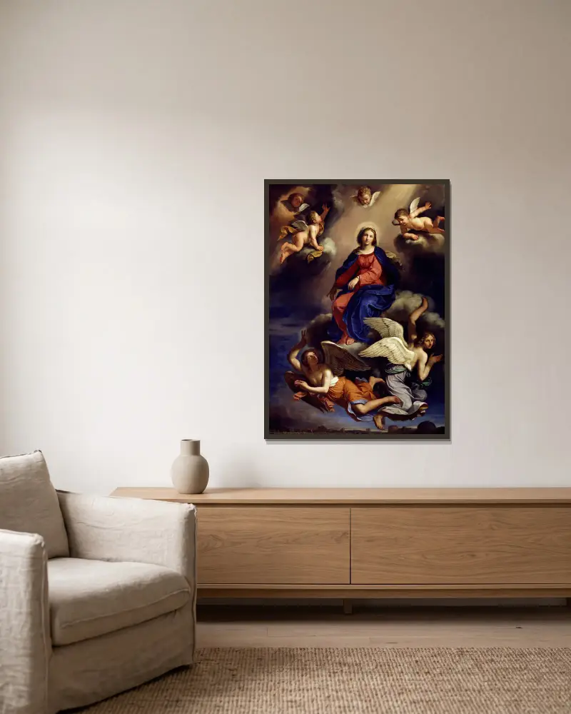 Mariä Himmelfahrt von Guercino gerahmt an einer Wand