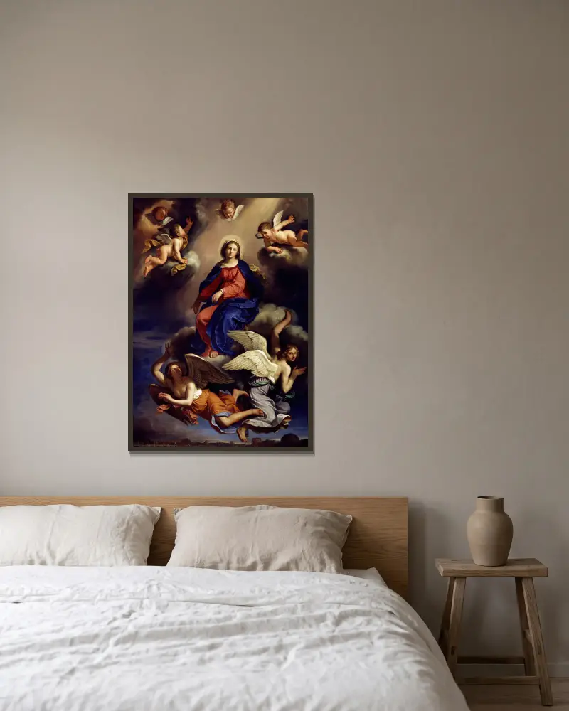 Mariä Himmelfahrt von Guercino gerahmt an einer Wand