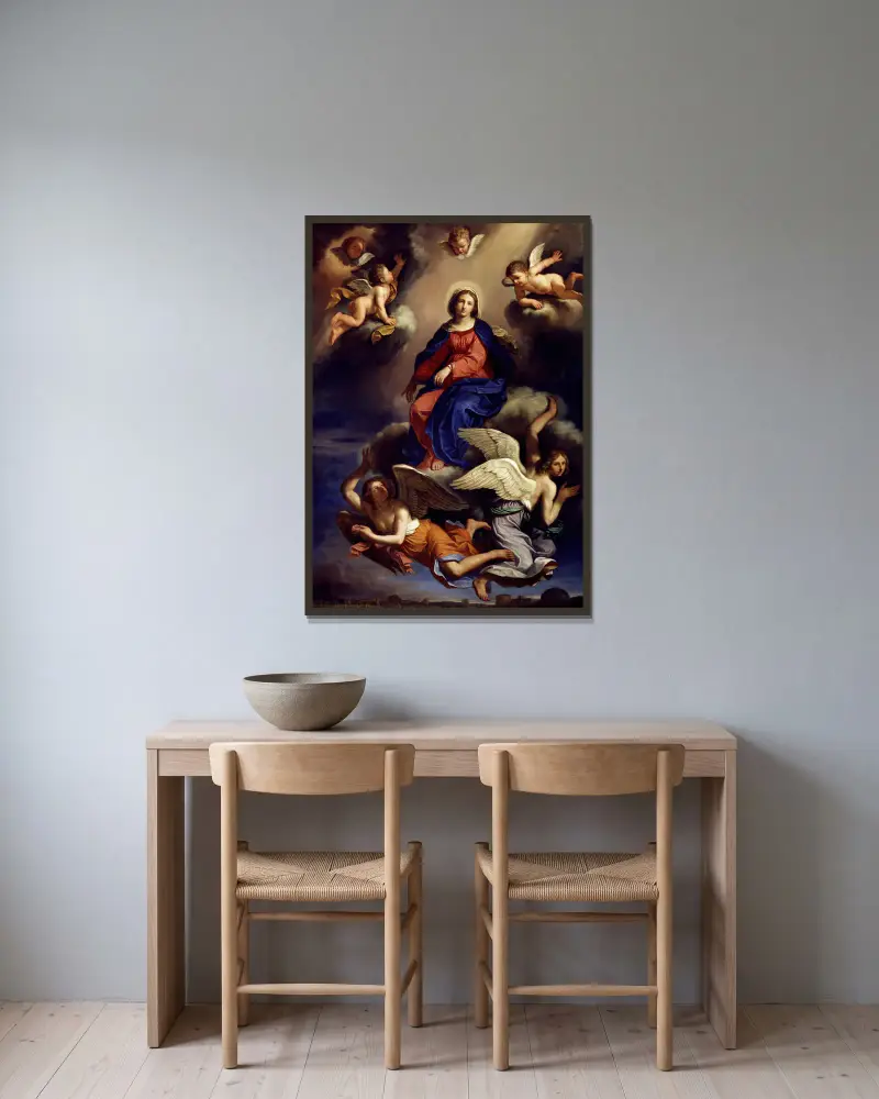 Mariä Himmelfahrt von Guercino gerahmt an einer Wand