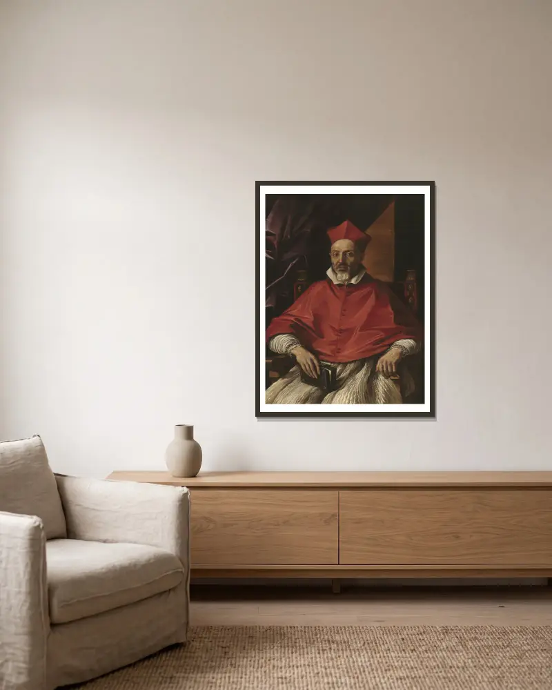 Cardinal Francesco Cennini av Guercino inramad på en vägg