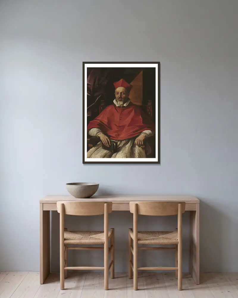 Cardinal Francesco Cennini av Guercino inramad på en vägg