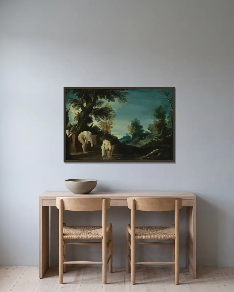 Krajina s koupajícími se ženami, Guercino v rámu na stěně