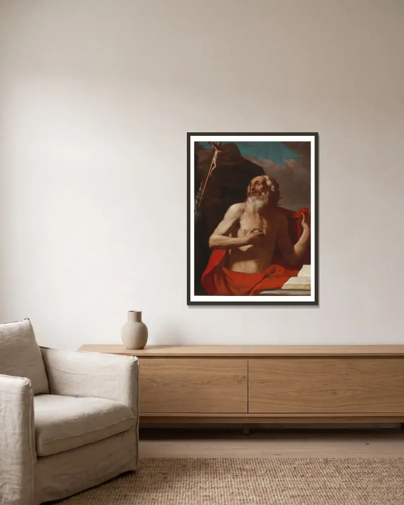 Saint Jerome av Guercino inramad på en vägg