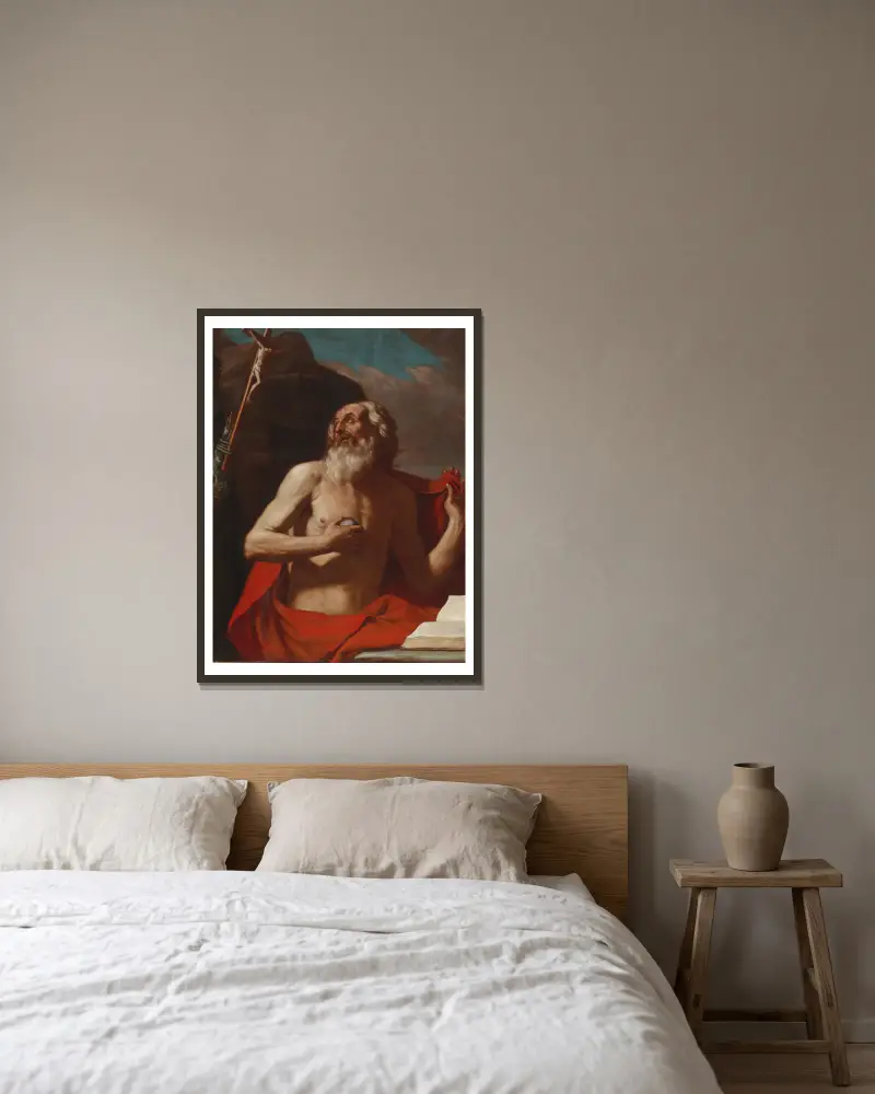 Saint Jerome av Guercino inramad på en vägg