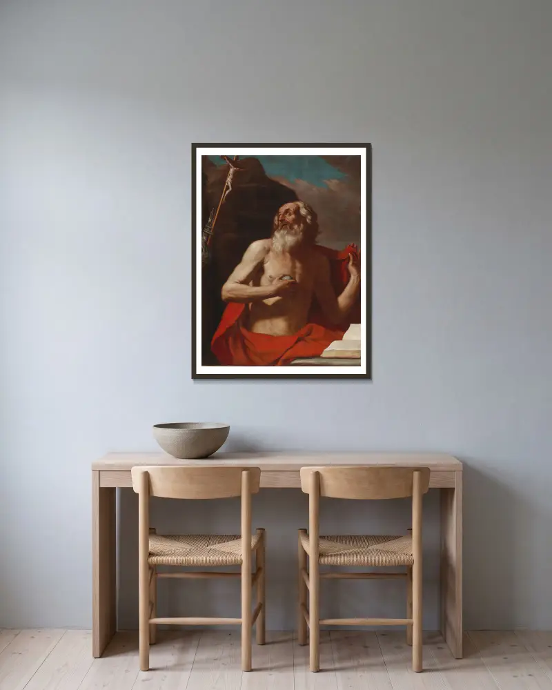 Saint Jerome av Guercino inramad på en vägg
