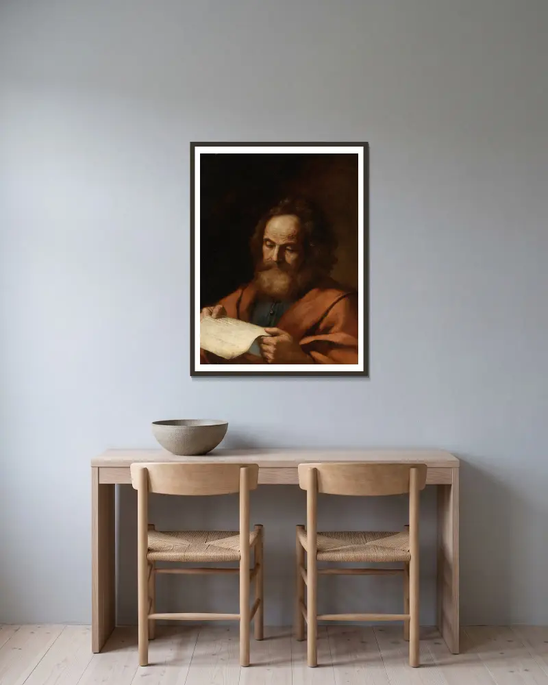 Saint Luke av Guercino inramad på en vägg