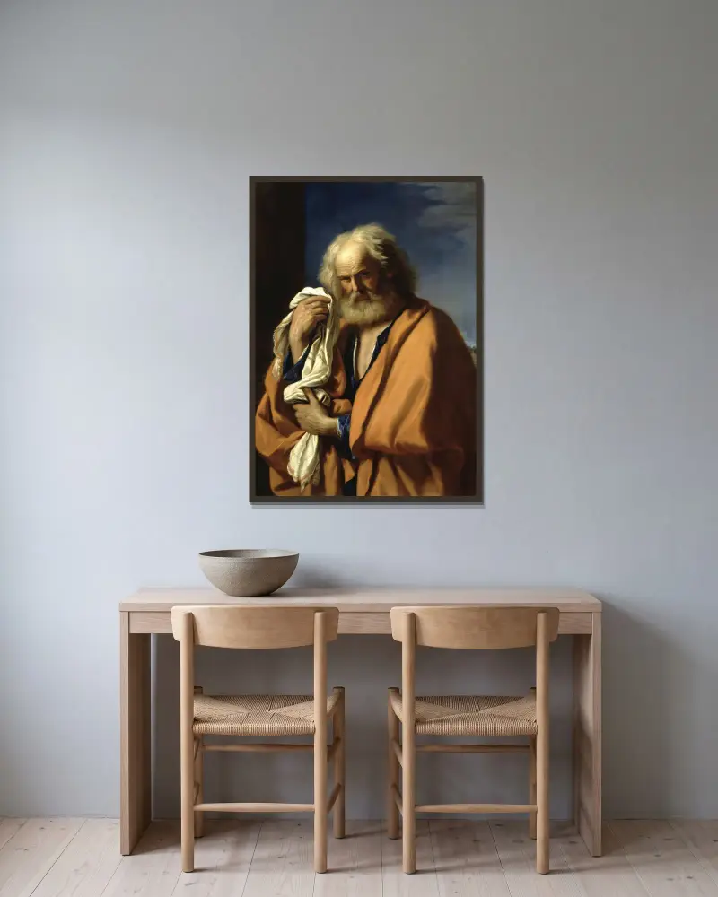 Saint Peter Penitent av Guercino inramad på en vägg