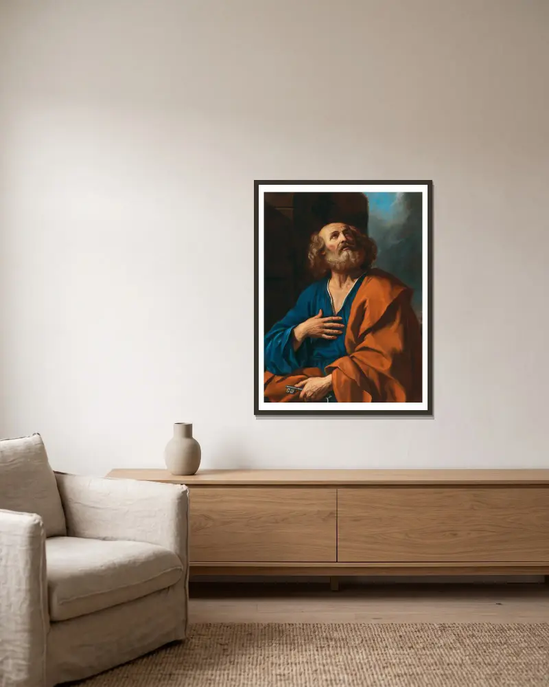Saint Peter av Guercino inramad på en vägg