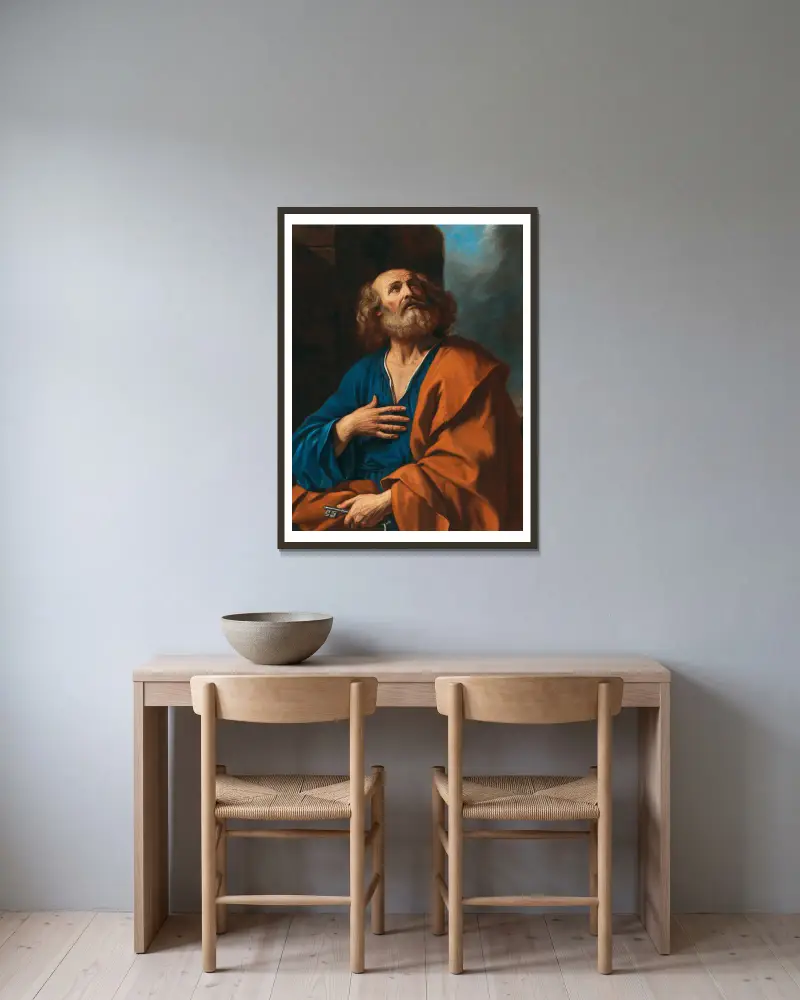 Saint Peter av Guercino inramad på en vägg